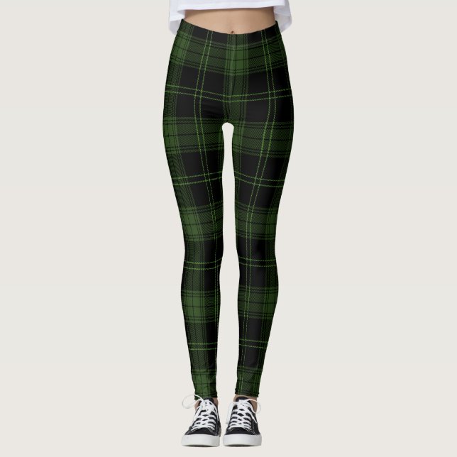 Leggings Vert, Couleurs Noires, Tartan Twill Pomme Verte (Devant)