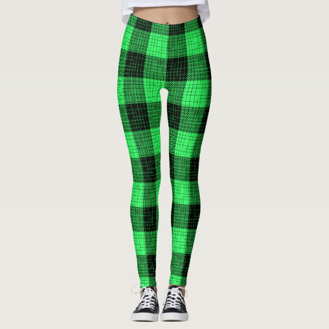 Leggings Vert Croix Noir en Damier Buffalo (Devant)