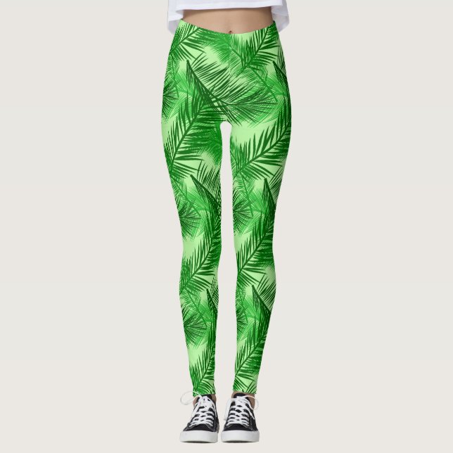 Leggings Vert de chaux en feuille de palmier d'impression, (Devant)