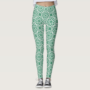Leggings Vert émeraude blanc motif géométrique sans couture