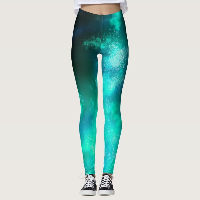 Leggings vert émeraude du ciel nocturne (Devant)