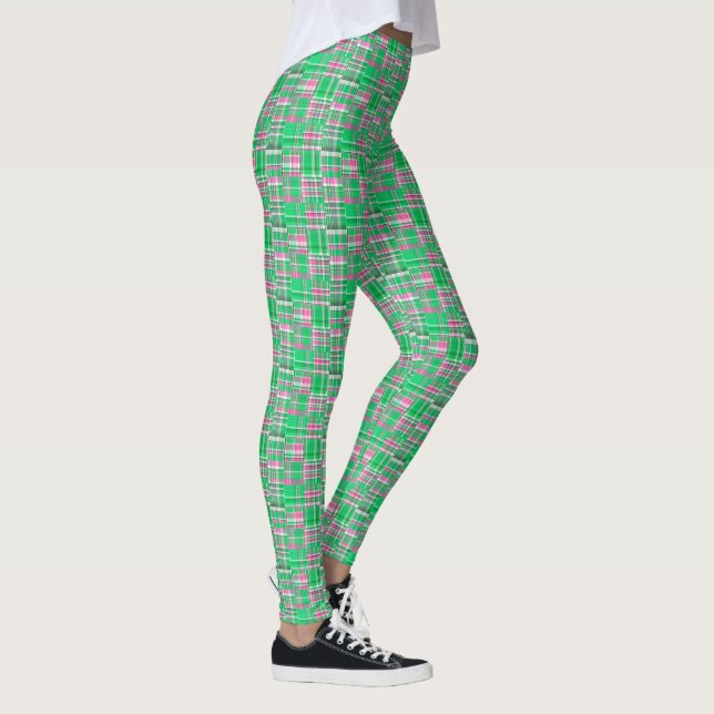 Leggings Vert émeraude rose vif Madras patchwork carreaux (Droite)