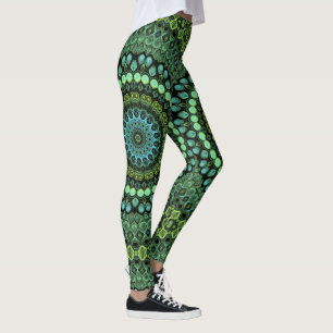 Leggings Vert et bleu Peacock Mandala Design