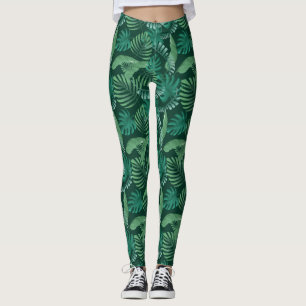 Leggings Vert feuillu tropical de guêtres d'impression