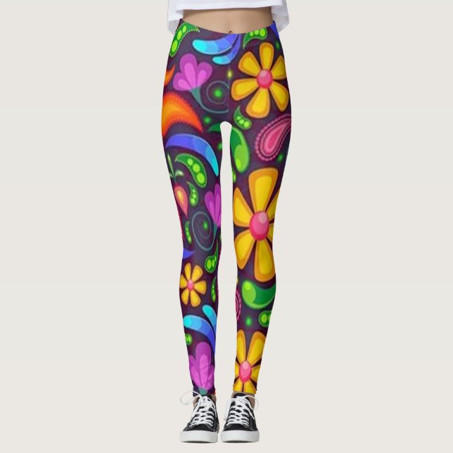 Leggings vert floral moderne Roses lifewomenstyle (Devant)