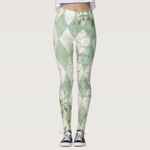 Leggings Vert Harlequin Floral Script Vintage