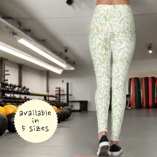 Leggings Vert Jaune Nature Fern Feuille Motif sur blanc