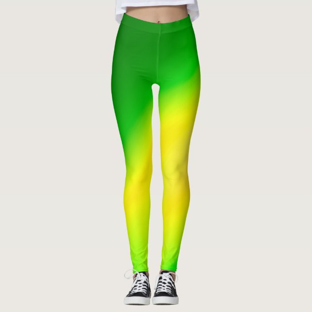 Leggings Vert Jaune ombre clair de lune Double bande (Devant)