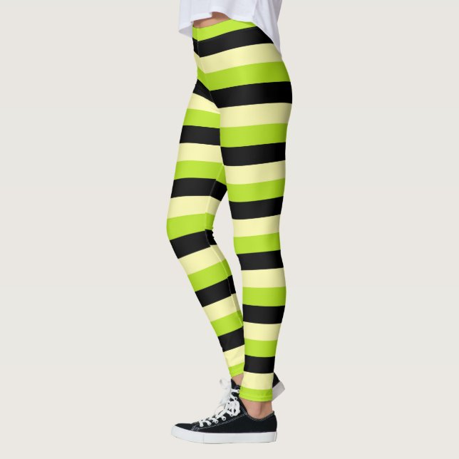 Leggings Vert jaune pâle, de chaux et rayures de noir (Gauche)
