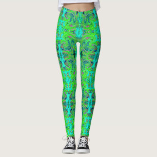 Leggings Vert lime et bleu Groovy Art Abstrait Rétro