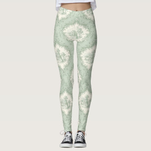 Leggings Vert menthe toile de Jouy florale - Maison de ferm