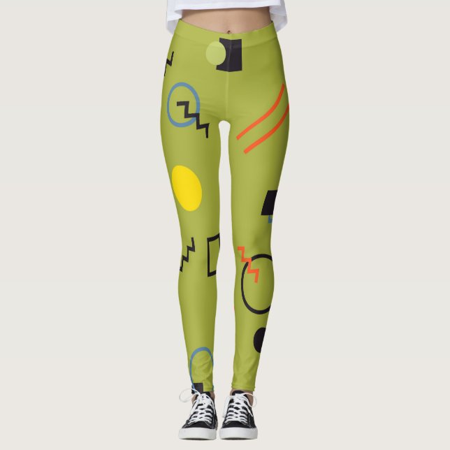Leggings Vert, moderne, cool, tendance, urbain, Memphis mot (Devant)