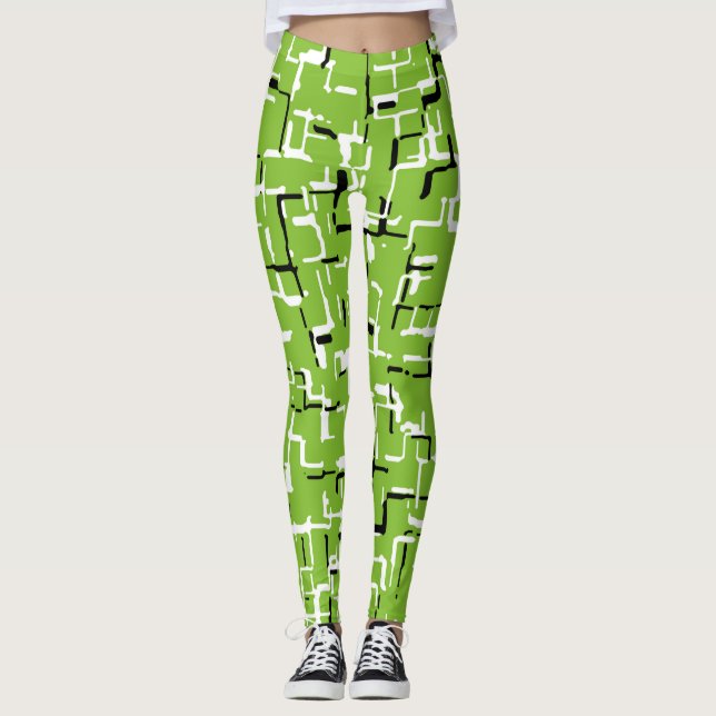 Leggings Vert noir blanc Motif tendance (Devant)