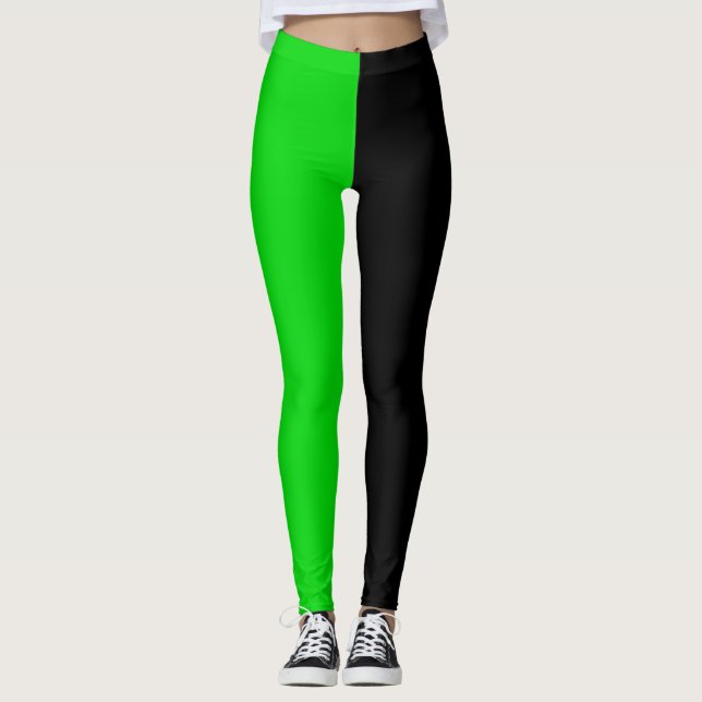 Leggings Vert noir deux tons demi-couleur Fractionnement (Devant)