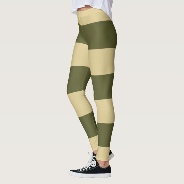 Leggings Vert olive et rayures beige (Gauche)