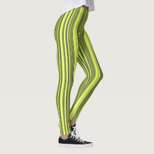Leggings Vert olive et rayures jaune citron