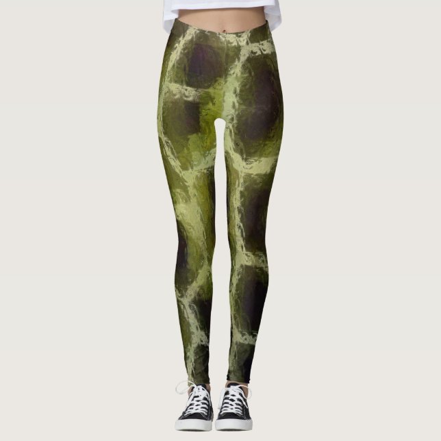 Leggings Vert olive poster de animal (Devant)