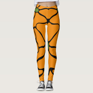 Leggings Vert & Orange Moderne Abstrait Floral