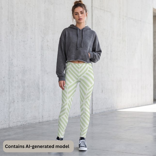 Leggings Vert sauge blanc chevron géométrique zigzag rayure (Créateur téléchargé)