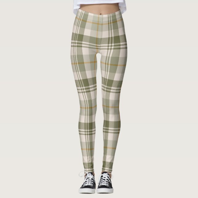 Leggings Vert sauge neutre motif carreau (Devant)