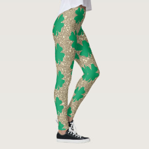 Leggings Vert Shamrock Feuille de la Saint-Patrick Paillett