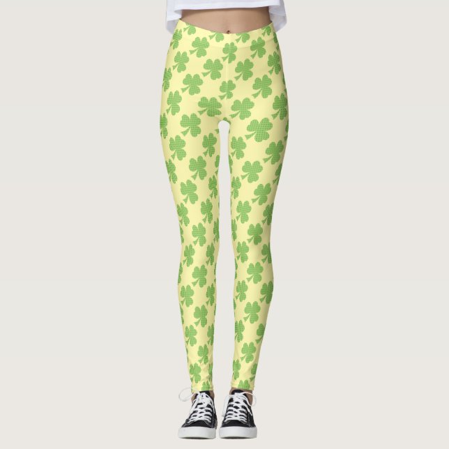 Leggings Vert Shamrock Pois St. Patrick's Day jaune (Devant)