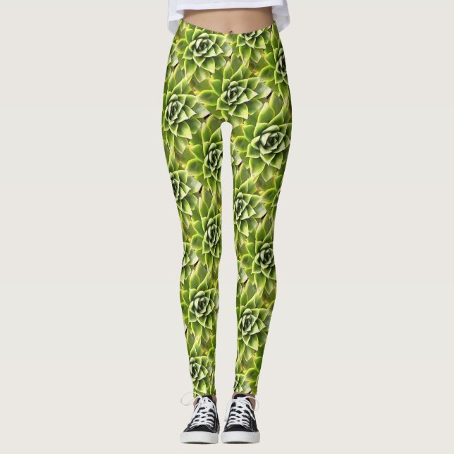 Leggings Vert Succulent Gros Plan Cactus (Devant)