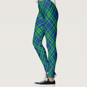 Leggings Vert Sur Bleu Tartan Plaid Design Motif