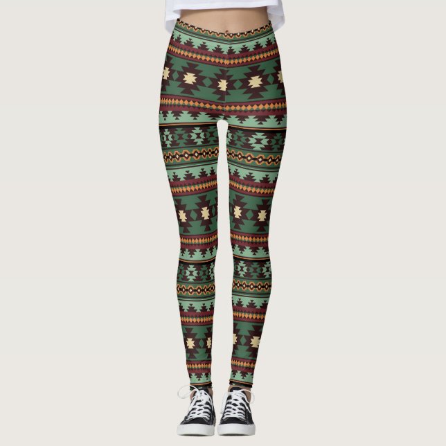 Leggings Vert tribal du sud-ouest (Devant)