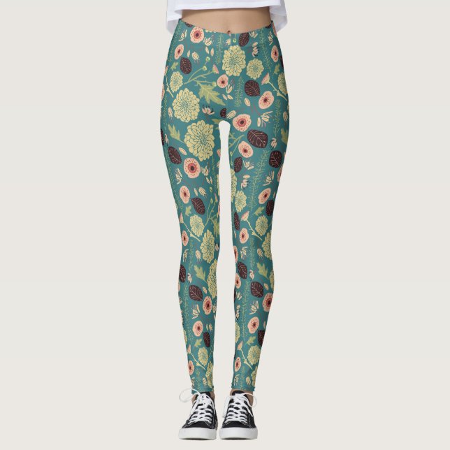 Leggings Vert Turquoise rose Floral Jouer Mix Motif (Devant)