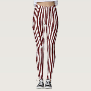 Leggings verticaux rayés marron et blanc