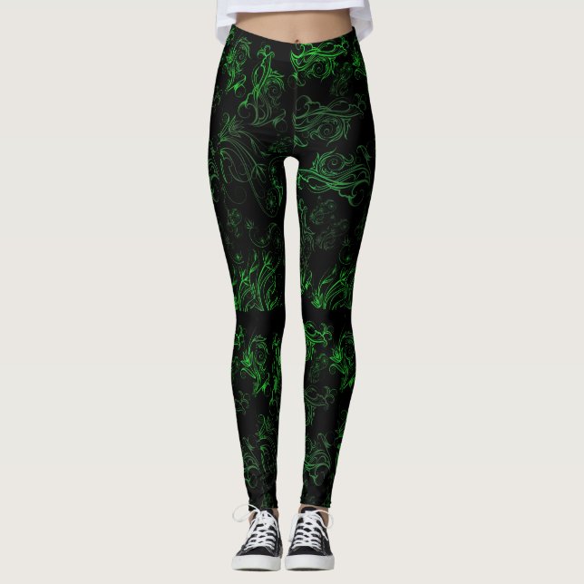 Leggings verts floraux (Devant)