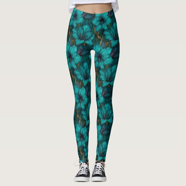 Leggings Vêtements Actifs pour Femmes Sarcelle Amaryllis Pé (Devant)