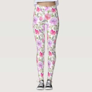 Leggings Vibe Printanière Fraîche : Dessin Floral Rose et V