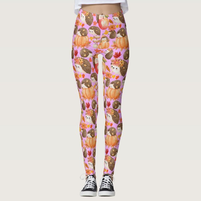 Leggings Vibes d'automne Motif Porcupine Rose BG (Devant)