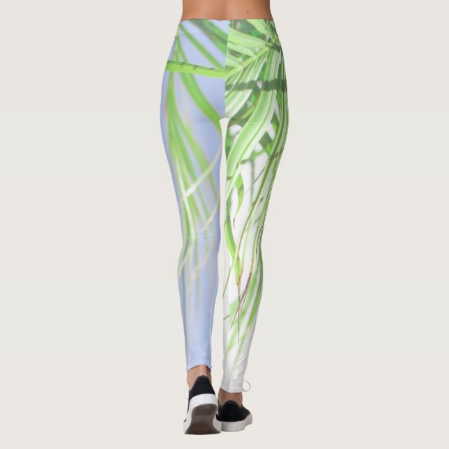 Leggings Vibes d'été Palm Tree Feuilles Pale Green Pastel (Dos)
