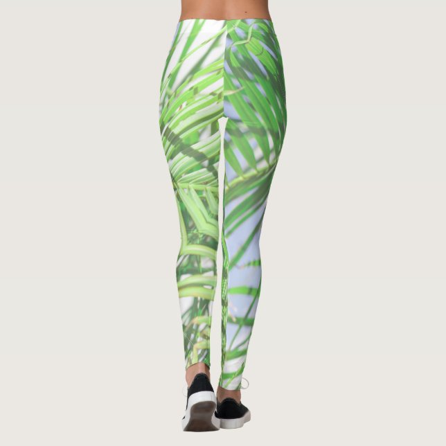 Leggings Vibes d'été Palm Tree Feuilles Pale Green Pastel (Dos)