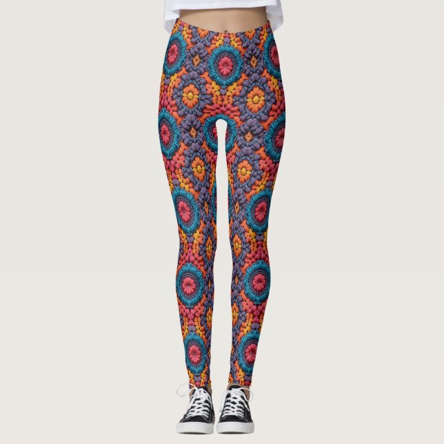 Leggings Vibes super Crochet Couleurs vives lumineuses Boho (Devant)