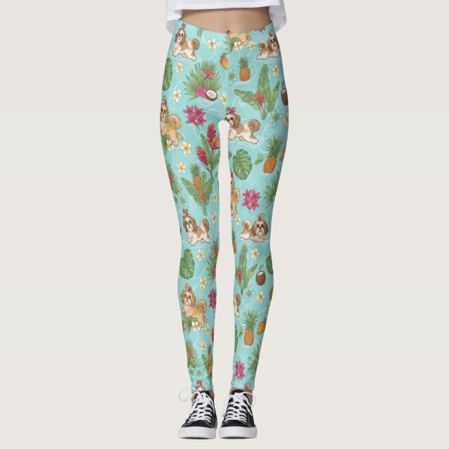 Leggings Vibes tropicales de plage pour Shih Tzu (Devant)