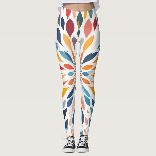 Leggings Vibrant Abstract Floral Burst Pattern  (Devant)