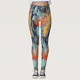 Leggings Vibrant art Abstrait Gerbera Floral Multicolor