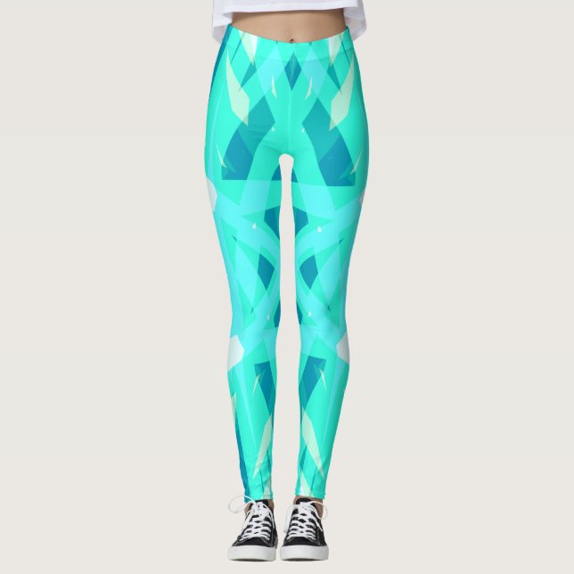 Leggings Vibrant Blue Turquoise Green White Gym Exercice (Devant)