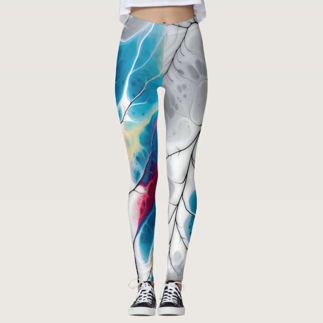 Leggings Vibrant Fluid Neural Leaf Vein Abstract Wrap (Devant)