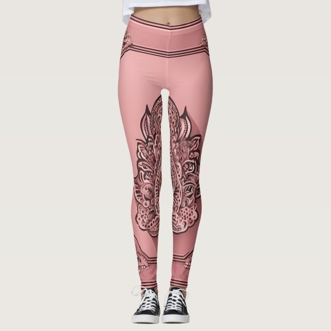 Leggings Vibrant Mandela rose Floral IA art (Devant)