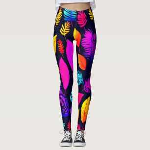 Leggings Vibrant Néon Foliage : Captivant Motif Feuille