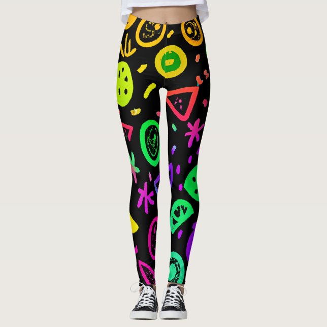 Leggings Vibrant Neon Fruits Motif Art (Devant)