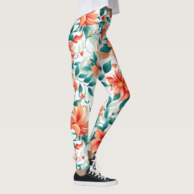 Leggings Vibrant Orange Floral Garden Pattern - Elegant Tea (Droite)