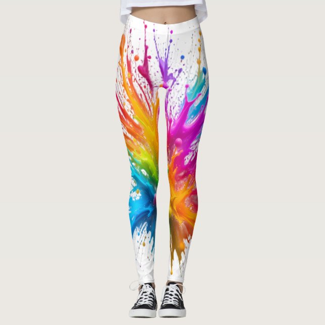 Leggings Vibrant Rainbow Paint Splatter Explosion (Devant)