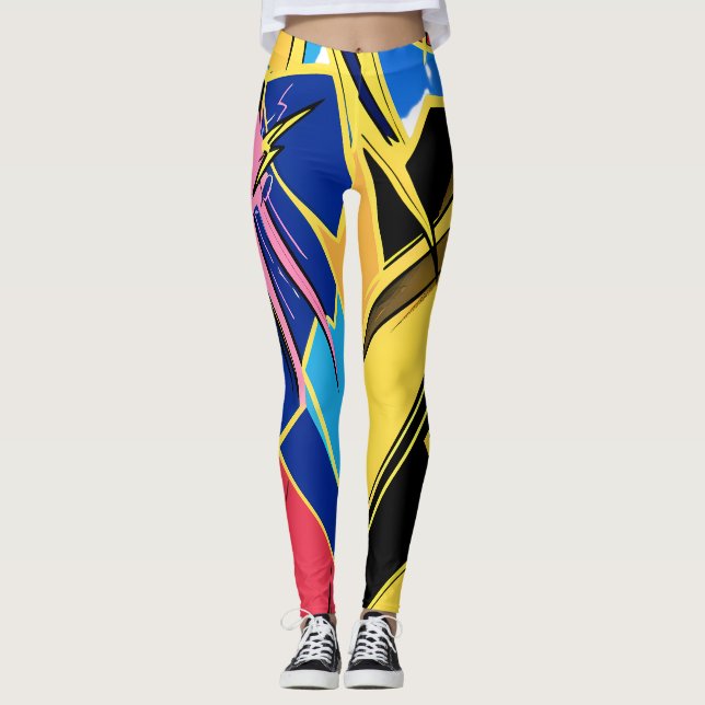 Leggings Vibrant Stylized Portrait with Abstract Elements (Devant)