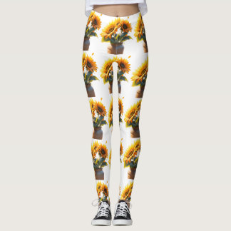 Leggings Vibrant Sunflowers in a Rustic Pot